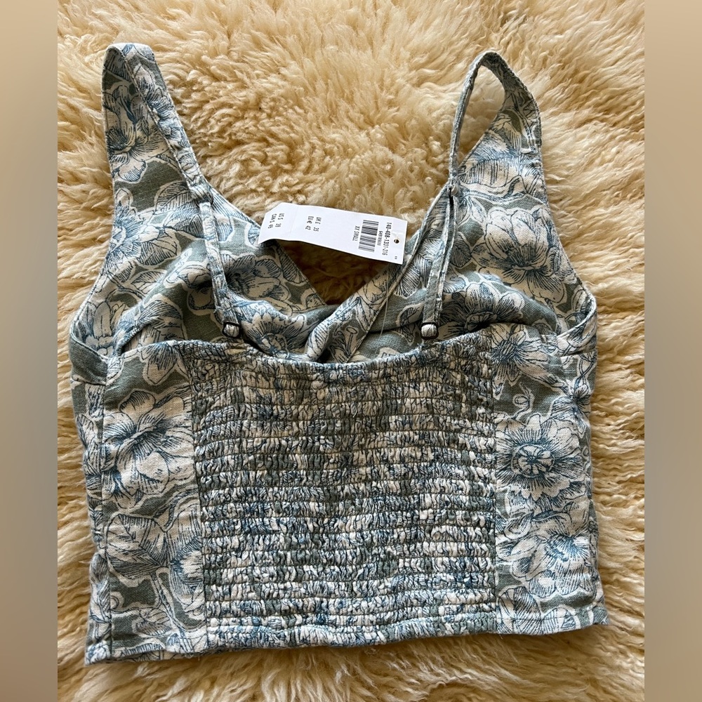 Abercrombie & Fitch Floral Twist-Front Linen Blend Cutout. Size XXS - Picture 6 of 9